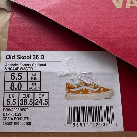 Vans Old Skool Anaheim Factory Sneaker Floral Citrus, Women's Size 8 / EUR 38.5 - Picture 10 of 10